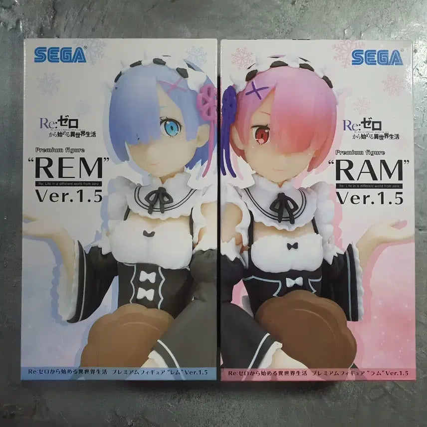[BUNJANG] Re:Zero Sega Premium 1.5 Ver. Ram &amp; Rem Figure Set / 리제로 피규어 - Sega 프리미엄 1.5 버전 렘, 람 세트