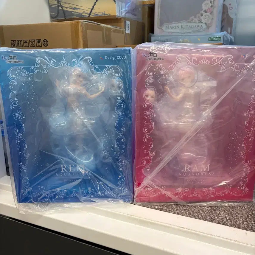 [BUNJANG] Re:Zero Design Coco Aqua Dress Rem &amp; Ram Figure (Sealed Bundle Set) / Re:제로 리제로 디자인코코 아쿠아드레스 렘 람 피규어 미개봉 일괄