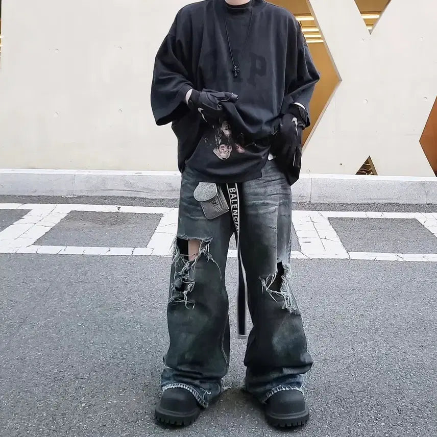 [BUNJANG] Yeezy Gap Engineered by Balenciaga Dove 3/4 Sleeve T-Shirt Washed Black S / 이지 갭 엔지니어드 바이 발렌시아가 도브 3/4 슬리브 티셔츠