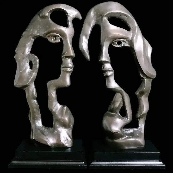 [BUNJANG] Antique Bronze Abstract Face Sculpture Set / 동 브론즈 장식용