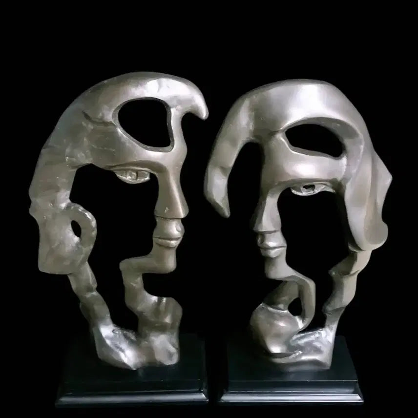 [BUNJANG] Antique Bronze Abstract Face Sculpture Set / 동 브론즈 장식용