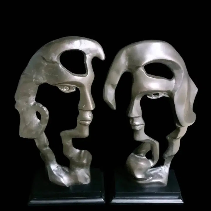 [BUNJANG] Antique Bronze Abstract Face Sculpture Set / 동 브론즈 장식용