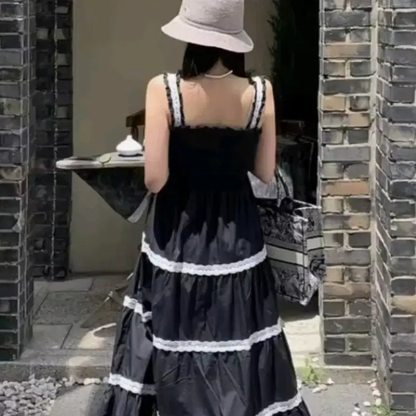 [BUNJANG] Black Lace Tiered Maxi Dress / 블랙 레이스 캉캉 원피스