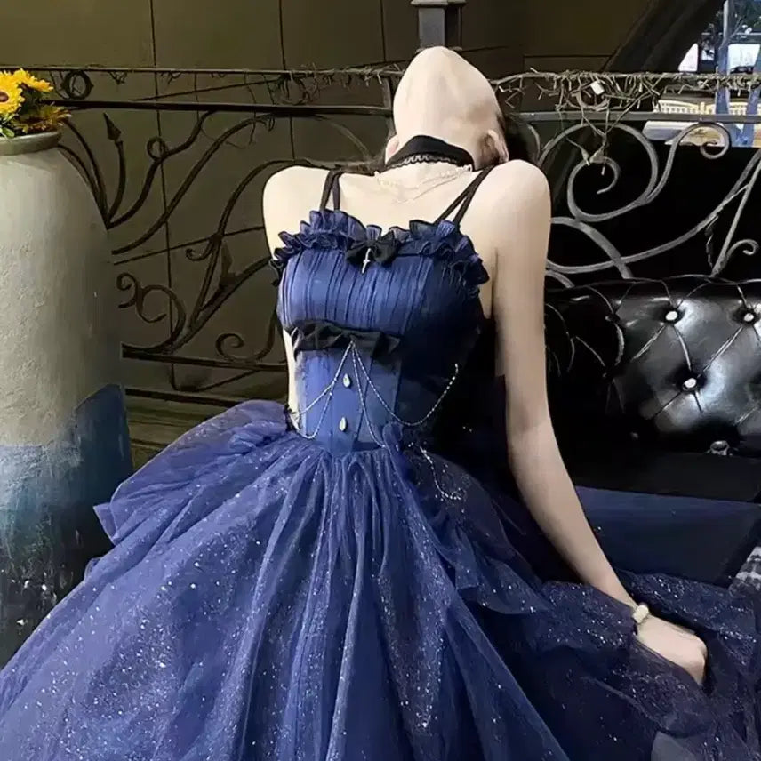 [BUNJANG] Gothic Lolita Graduation Dress - Blue / 졸업사진 파란색 고딕 로리타 드레스