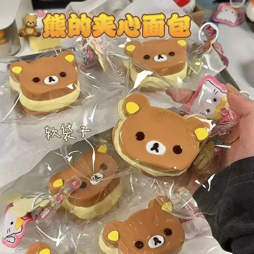 [BUNJANG] Rilakkuma Cream Puff Handmade Squishy PVC Keyring Bag / [새제품] 리락쿠마 슈크림빵 수제말랑이 (PVC 키링백 동봉)