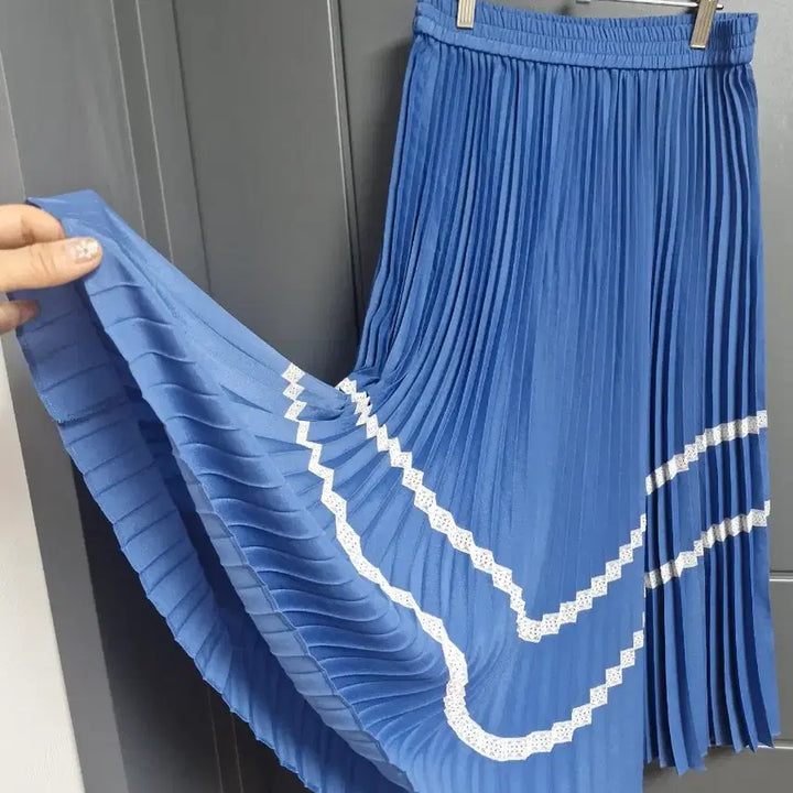 [BUNJANG] Second Floor Sky Blue Lace Pleated Skirt / 세컨 플로어 하늘색 레이스 메치플리츠 스커트 44ㅡ66