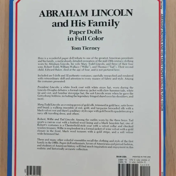 [BUNJANG] Tom Tierney Lincoln Family Paper Dolls / 종이 인형 paper doll 링컨 패밀리