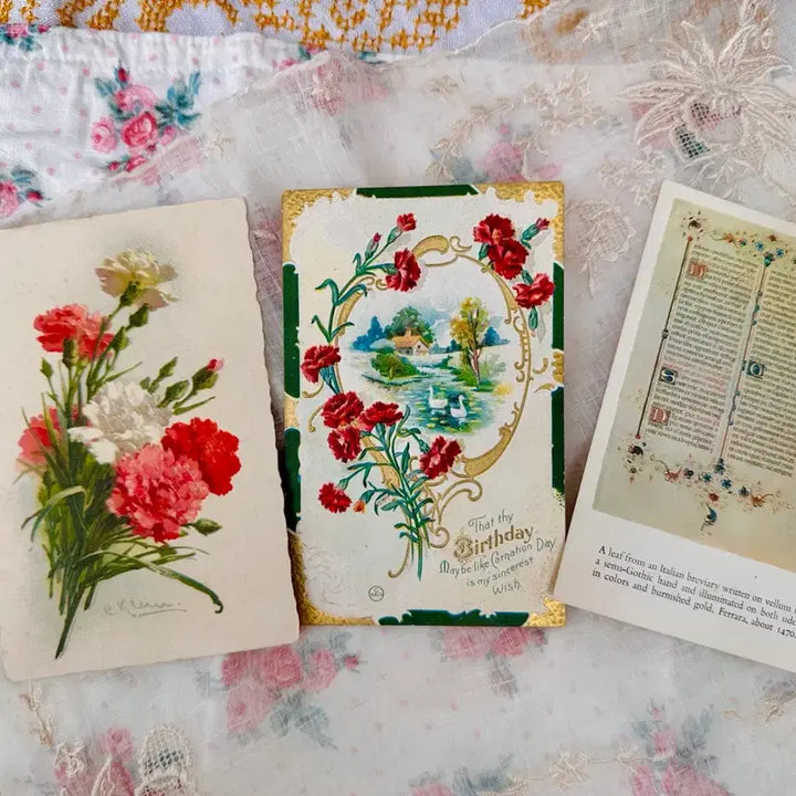 [BUNJANG] Antique Postcard Collection Set (3 Pieces) / 앤틱엽서 꽃과레터링 모음3장함께
