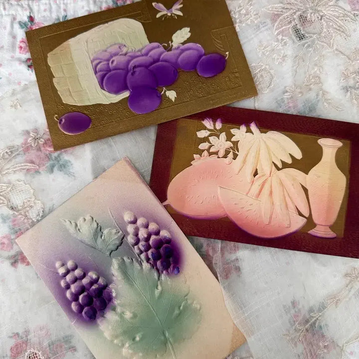 [BUNJANG] Antique Embossed Fruit Postcards (Set of 3) / 앤틱엽서 양각입체  과일엽서