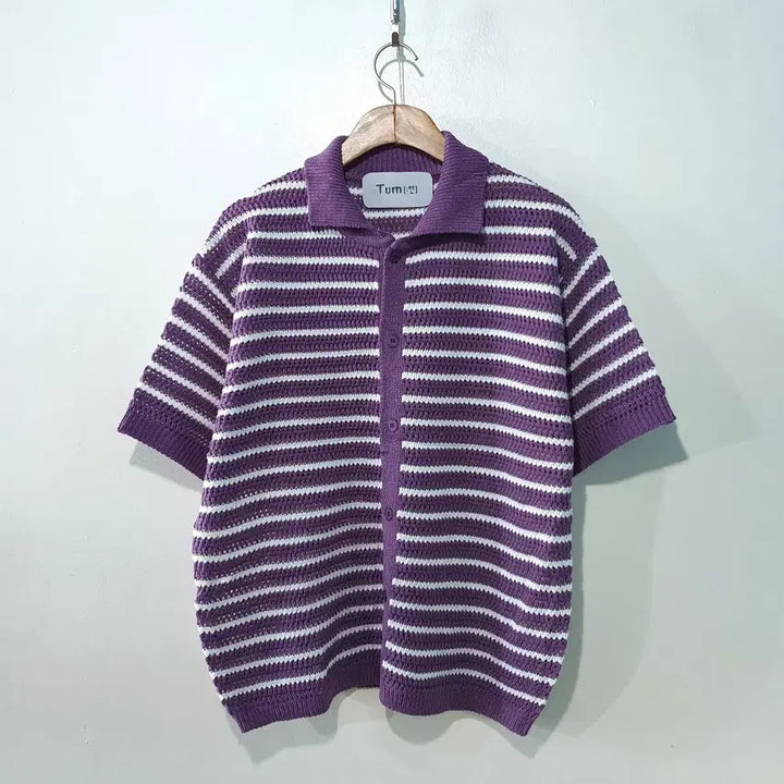 [BUNJANG] Chain Stripe Collar Short Sleeve Cardigan / SS신상) 체인 스트라이프 카라 반팔 가디건 5color M,L