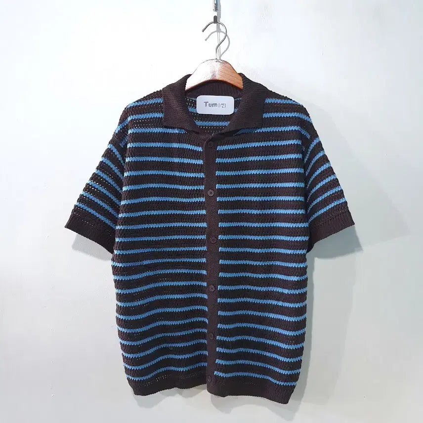 [BUNJANG] Chain Stripe Collar Short Sleeve Cardigan / SS신상) 체인 스트라이프 카라 반팔 가디건 5color M,L