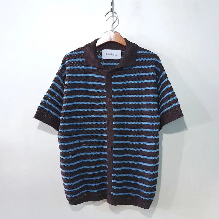[BUNJANG] Chain Stripe Collar Short Sleeve Cardigan / SS신상) 체인 스트라이프 카라 반팔 가디건 5color M,L