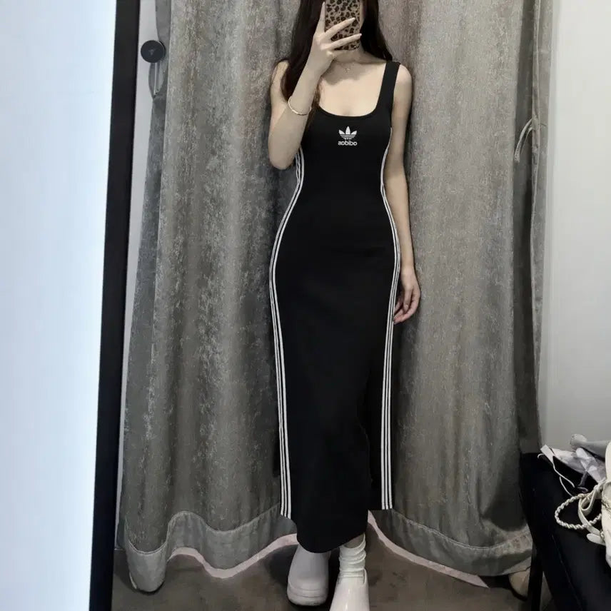 [BUNJANG] Adidas Three-Stripes Sleeveless Maxi Dress Black / 새거 아디다스 삼선 민소매 원피스 블랙 아디다스롱원피스 맥시원피스