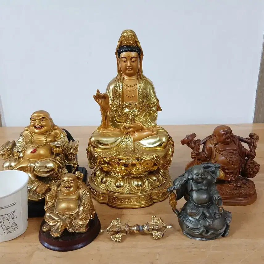 [BUNJANG] Guanyin Bodhisattva &amp; Budai Monk Statues with Vajra / 관응보살&amp; 포대화상