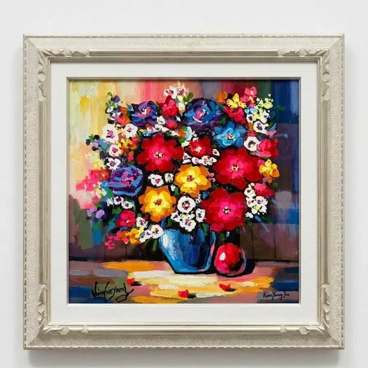 [BUNJANG] Kim Soo-young Original Oil Painting (10-ho Size) with Silver Frame / 공간을 밝히는 화사한 생명력, 김수영 화백 유화 10호 정품 원화 (액자