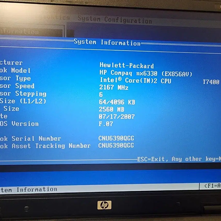 [BUNJANG] HP nx6330 Laptop - Core 2 T7500, 2.5GB RAM, 128GB SSD / hp  nx6330   코어2  t7500  램2.5기가 고전게임용