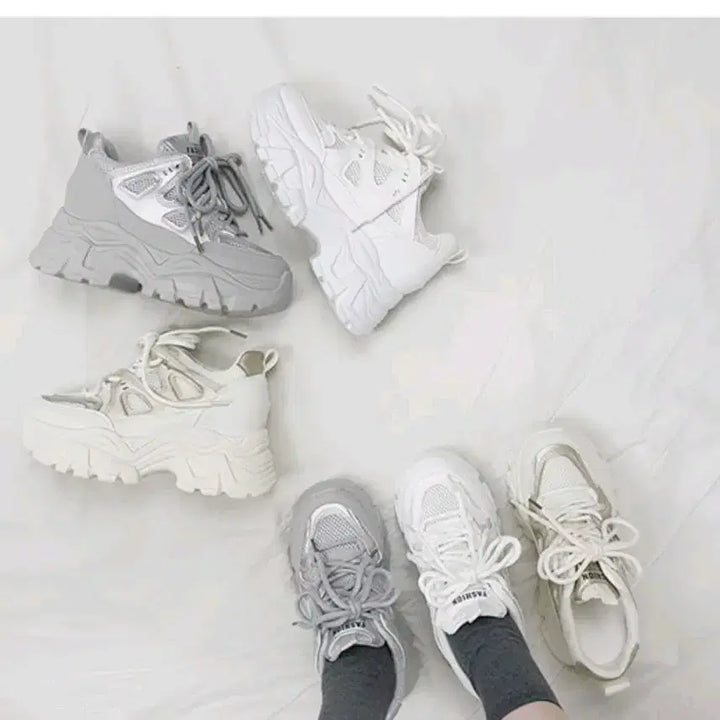 [BUNJANG] Cle Two-Strap Mesh Platform Sneakers 9cm / 끌레 두줄끈 메쉬 스탠딩 치어리더 키높이 통굽스니커즈 9cm
