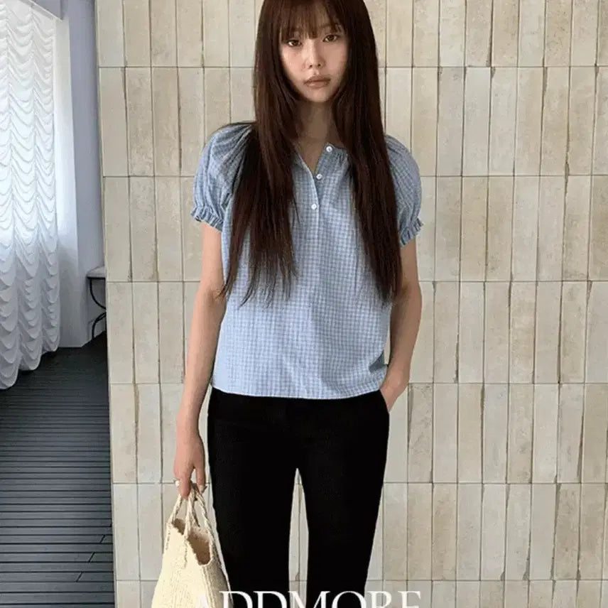 [BUNJANG] Edmore May Check Short Sleeve Blouse / [새상품] 에드모어 메이 체크 반팔 블라우스