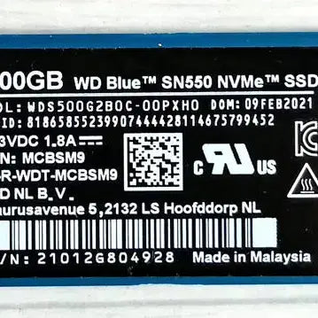 [BUNJANG] WD Blue SN550 500GB NVMe SSD / 500GB WD Blue SN550 NVMe SSD