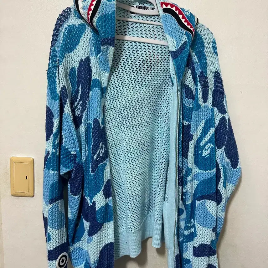 [BUNJANG] BAPE Shark Camo Knit Blue / 베이프 샤크 카모 니트 블루