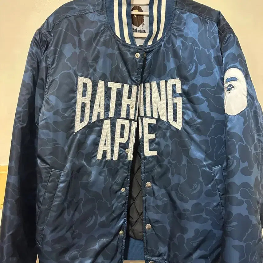 [BUNJANG] BAPE Solid Camo Logo Nylon Varsity Jacket / [베이프정품] 베이프 솔리드 카모 로고 나일론 바시티 자켓