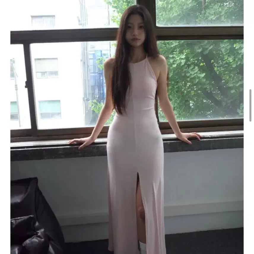 [BUNJANG] Babywrap Pink Line Back Halter Dress / 베이비랩 핑크 라인 백 홀터 원피스