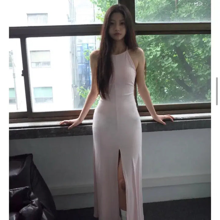 [BUNJANG] Babywrap Pink Line Back Halter Dress / 베이비랩 핑크 라인 백 홀터 원피스
