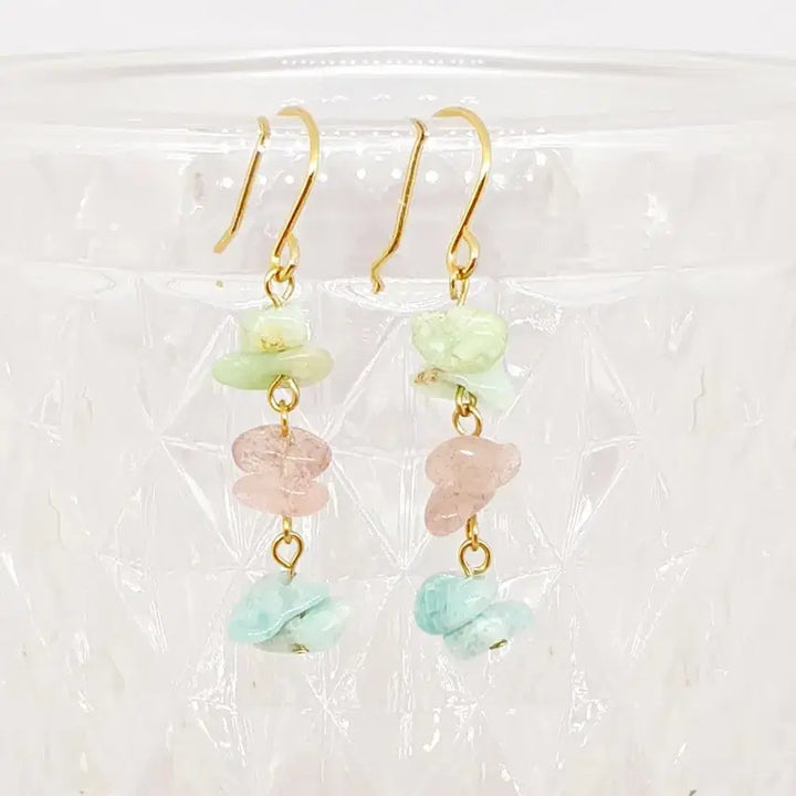 [BUNJANG] Multi Tumbler Hoop Earrings with Chrysoprase, Strawberry Quartz, and Amazonite / 멀티 텀블너겟 귀걸이