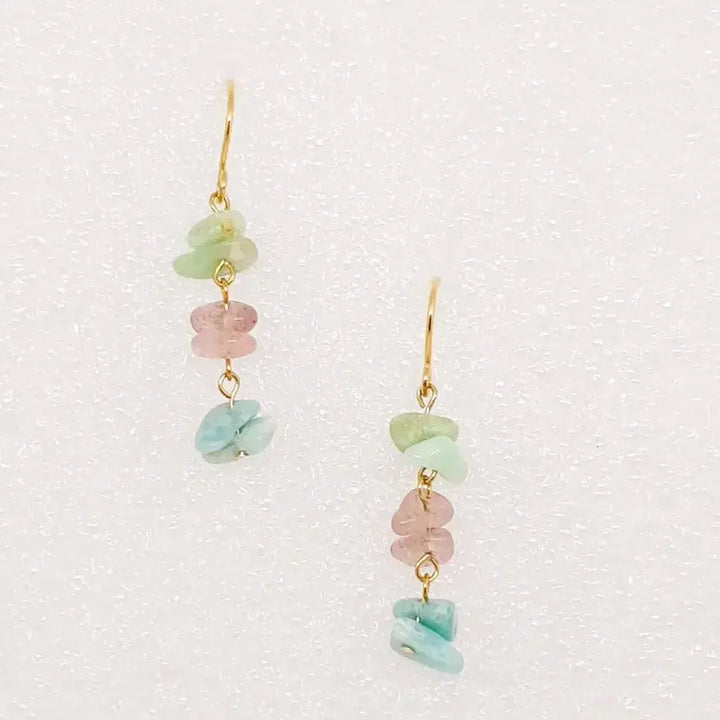 [BUNJANG] Multi Tumbler Hoop Earrings with Chrysoprase, Strawberry Quartz, and Amazonite / 멀티 텀블너겟 귀걸이