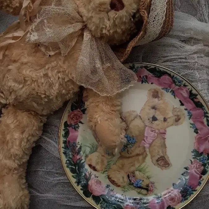 [BUNJANG] American Vintage Teddy Bear Plate with Gold Rim / 미국빈티지 테드베어