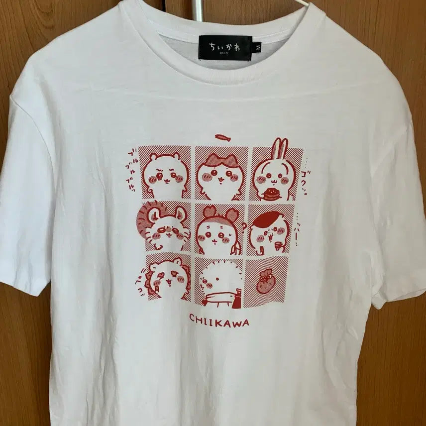 [BUNJANG] Cheekawaoo Japan Authentic T-Shirt White Red Print / 일본 정품 먼작귀 치이카와 티셔츠 치이카와랜드