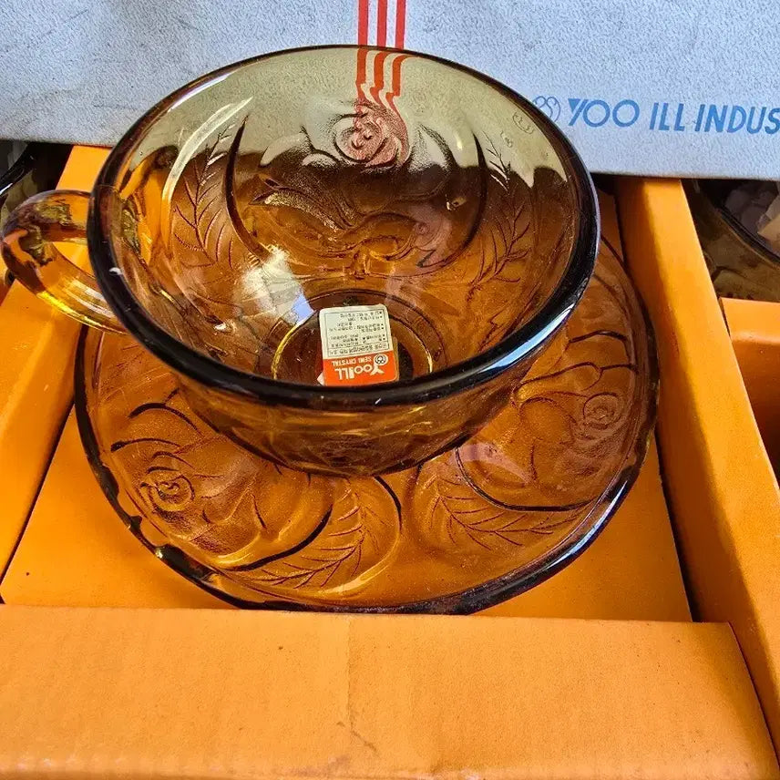 [BUNJANG] Vintage Rose Pattern Glass Cup and Saucer Set / 빈티지