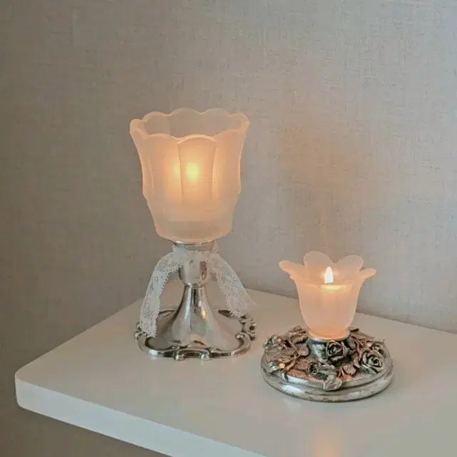 [BUNJANG] Vintage Frosted Votive Holder with Single Candle Holder / [빈티지] 프로스티드 보티브, 실플촛대