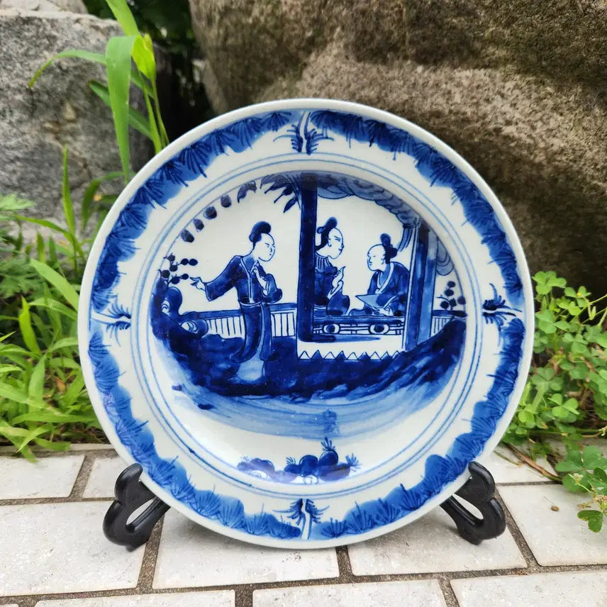 [BUNJANG] Qing Dynasty Celadon Porcelain Plate with Figural Scenes / 청대  청화백자 고사인물도 접시