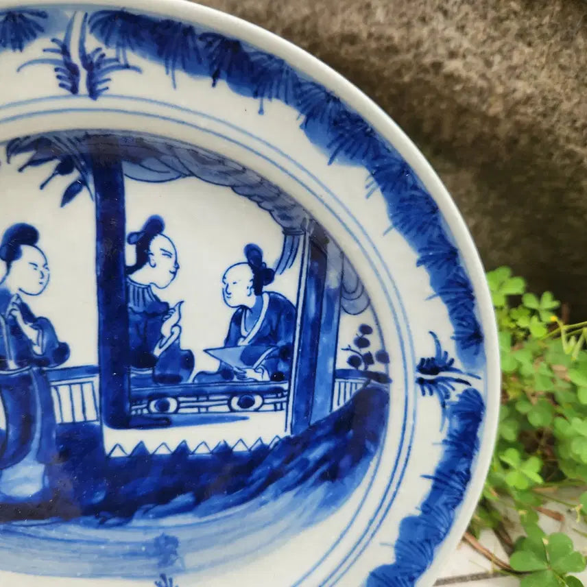 [BUNJANG] Qing Dynasty Celadon Porcelain Plate with Figural Scenes / 청대  청화백자 고사인물도 접시