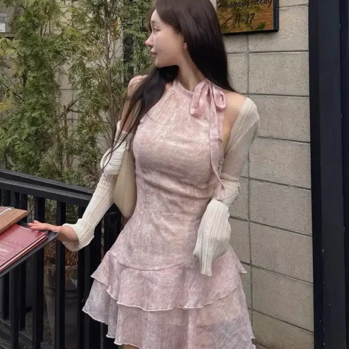 [BUNJANG] Kaindami Halterneck Chiffon Dress Pink M / 카인다미 홀터넥 쉬폰 원피스 핑크 M