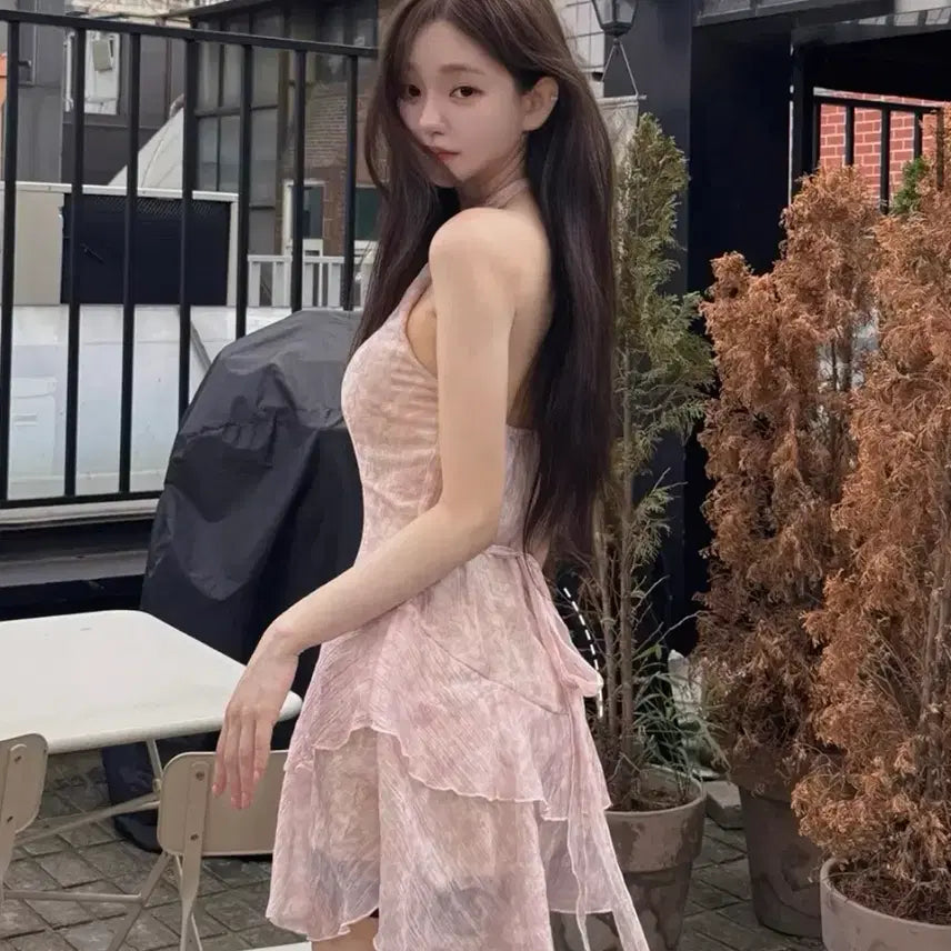 [BUNJANG] Kaindami Halterneck Chiffon Dress Pink M / 카인다미 홀터넥 쉬폰 원피스 핑크 M