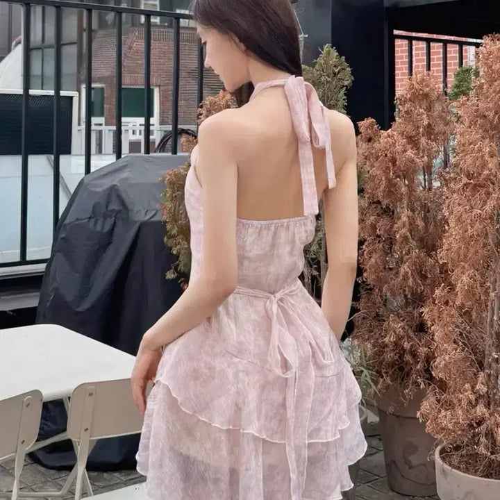 [BUNJANG] Kaindami Halterneck Chiffon Dress Pink M / 카인다미 홀터넥 쉬폰 원피스 핑크 M