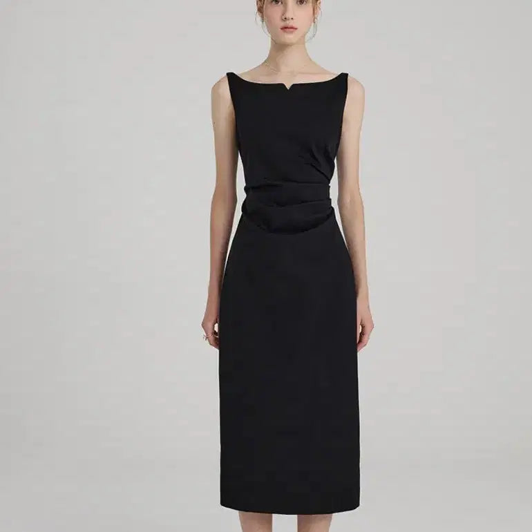 [BUNJANG] Floome Diana Drape Sleeveless Dress (Black) / 플로움 다이애나 드레이프 슬리브리스 드레스(블랙)