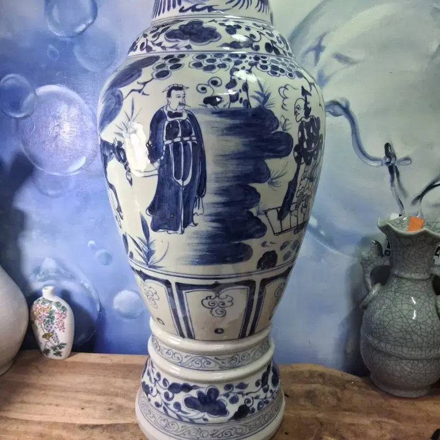 [BUNJANG] Joseon Dynasty Celadon Porcelain Vase with Phoenix Motif / 청화백자 봉황문  양이호 도자기
