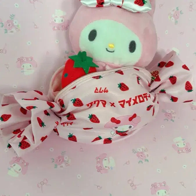 [BUNJANG] My Melody Strawberry Candy Sakuma Collaboration Mascot Plush &amp; Pouch Set / 마이멜로디 딸기 사탕 사쿠마 콜라보 마스코트 인형 및 파우치