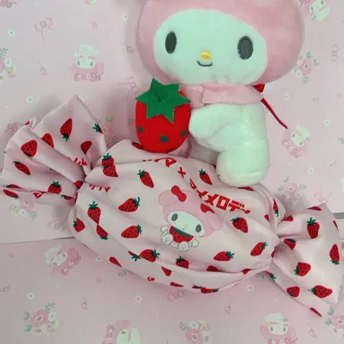 [BUNJANG] My Melody Strawberry Candy Sakuma Collaboration Mascot Plush &amp; Pouch Set / 마이멜로디 딸기 사탕 사쿠마 콜라보 마스코트 인형 및 파우치