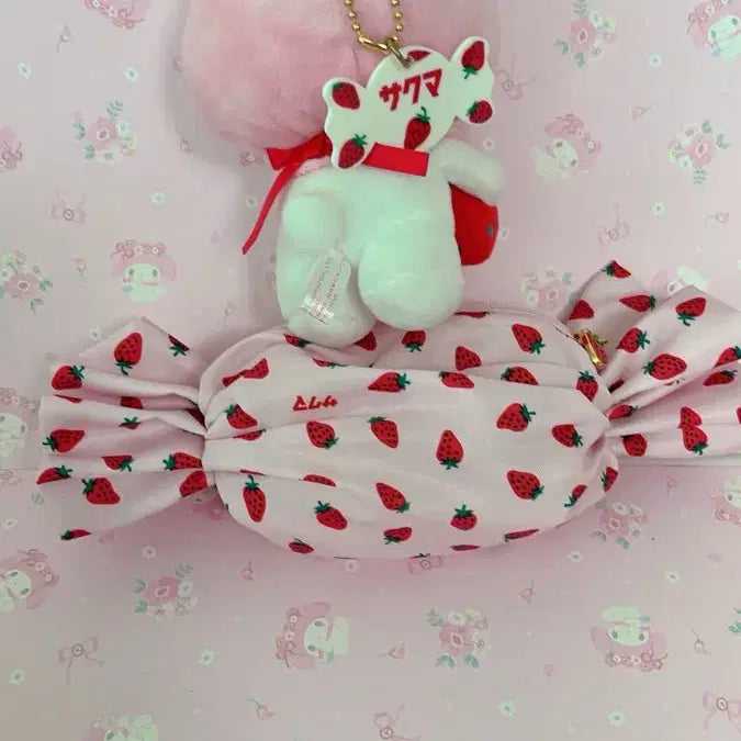 [BUNJANG] My Melody Strawberry Candy Sakuma Collaboration Mascot Plush &amp; Pouch Set / 마이멜로디 딸기 사탕 사쿠마 콜라보 마스코트 인형 및 파우치