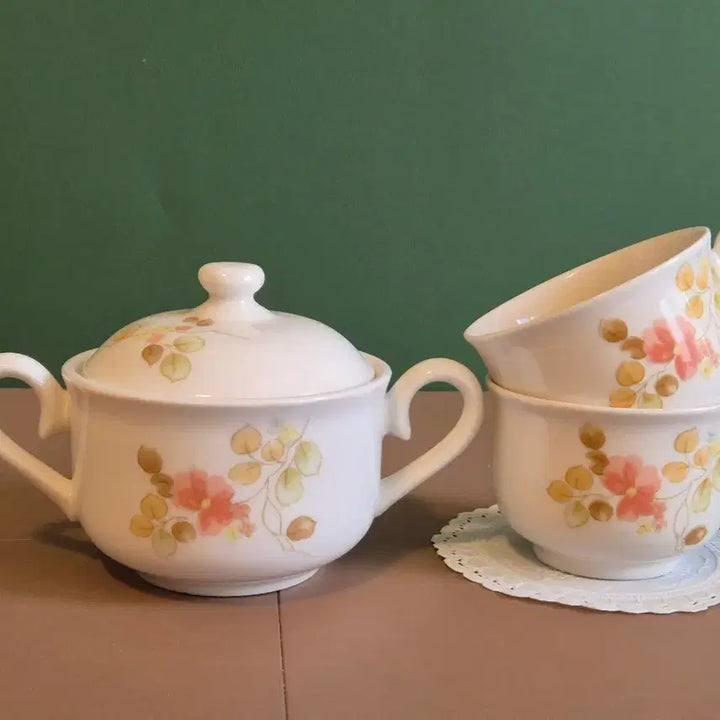[BUNJANG] Haengnam Sakura Sugar Bowl and Coffee Cup Set / 빈티지.행남사 한련화 설탕기와 커피진.셋트.일괄가격