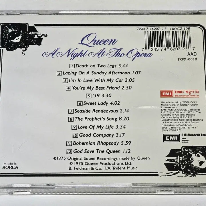 [BUNJANG] Queen A Night At The Opera 1993 Korean Licensed First Press CD / 퀸 (Queen) - A Night At The Opera (1993년