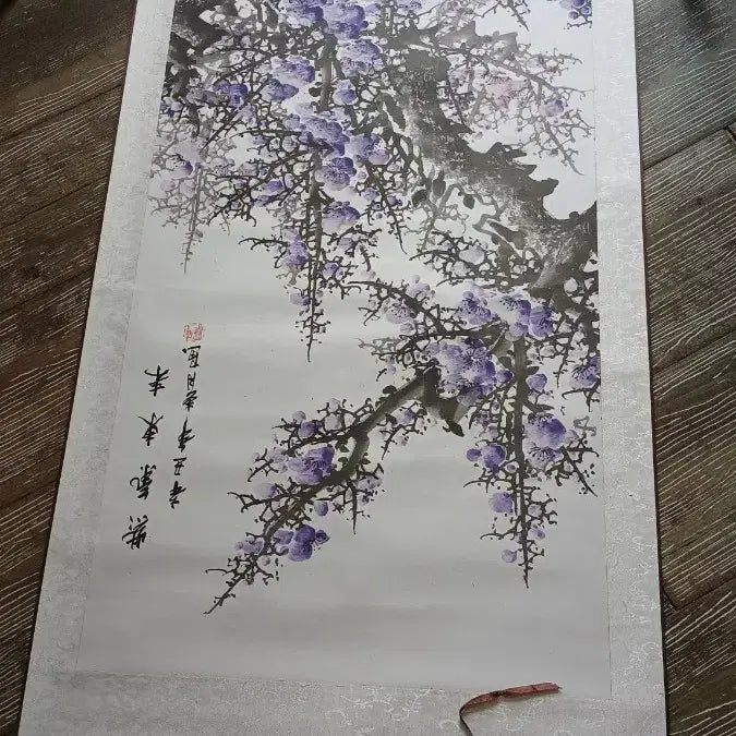 [BUNJANG] Korean Traditional Scroll Painting - Purple Plum Blossoms / 보라색족자(매화꽃,유기작)