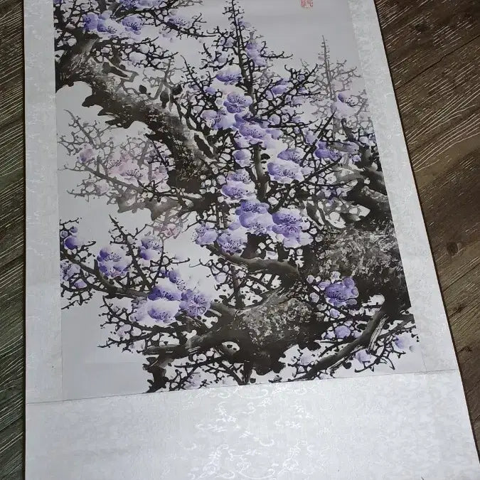 [BUNJANG] Korean Traditional Scroll Painting - Purple Plum Blossoms / 보라색족자(매화꽃,유기작)