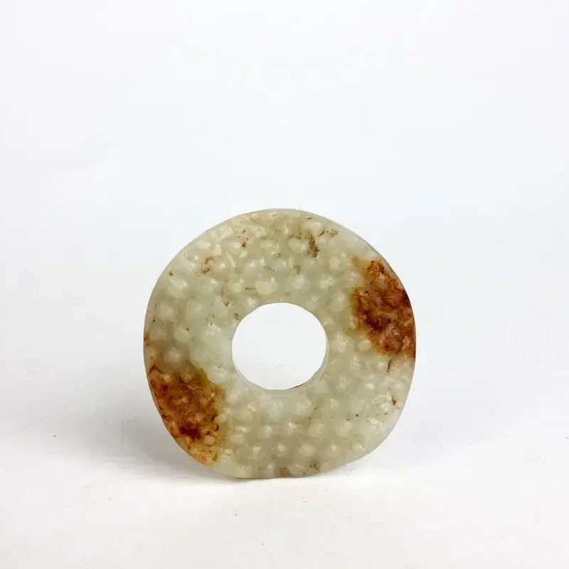 [BUNJANG] Ancient Chinese Carved Jade Bi Disc Ring with Grain Pattern / 곡문옥환