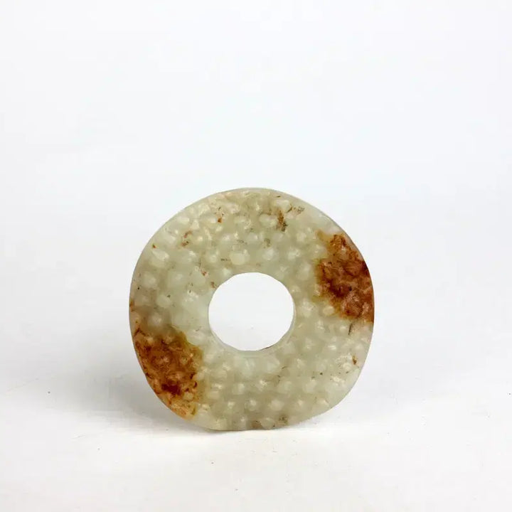 [BUNJANG] Ancient Chinese Carved Jade Bi Disc Ring with Grain Pattern / 곡문옥환