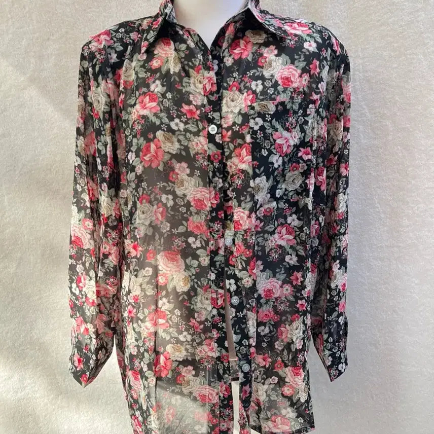 [SOLD OUT] 빈티지 플라워 쉬폰 시스루 셔츠 블라우스